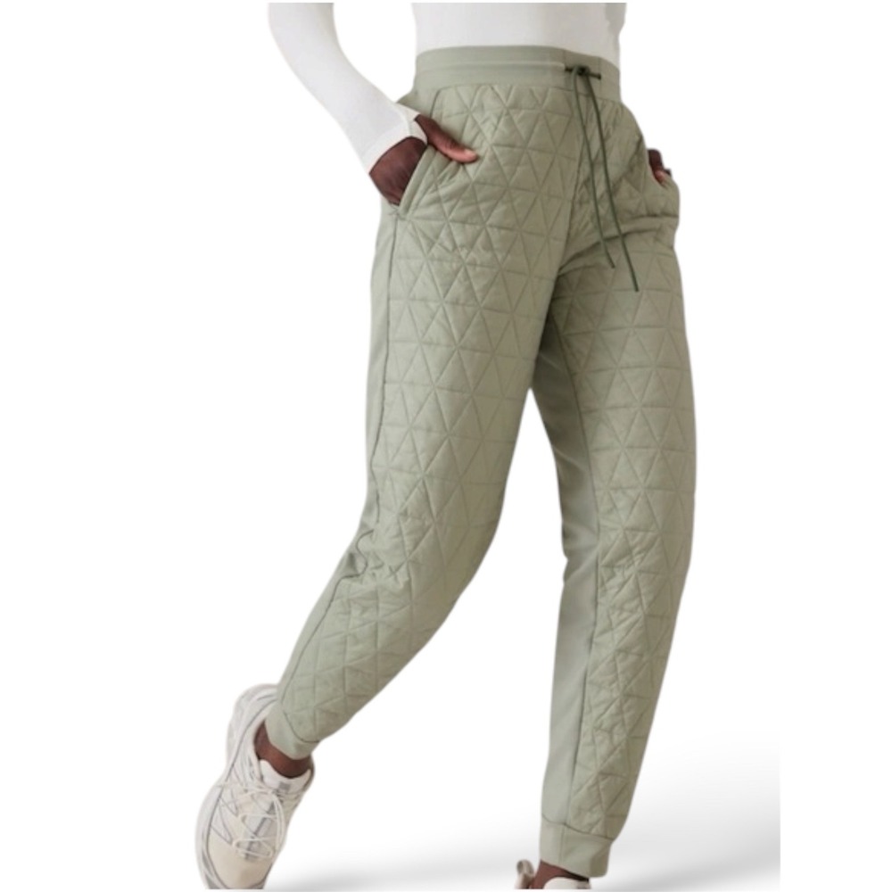 Athleta Whisper Featherless Quilted Jogger Pants Sage Green 8P Petite A36